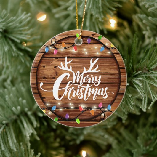 Holz Rustikale Weihnachtsschrift Foto Keramik Ornament (Baum)