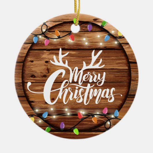 Holz Rustikale Weihnachtsschrift Foto Keramik Ornament (Vorne)