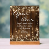 Holz Rustikale, weiße Blumenstränge Lichter Offen Acrylschild (Neutral)