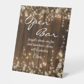 Holz Rustikale, weiße Blumenstränge Lichter Offen Sockelschild (Vorderseite)