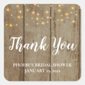 Holz rustikales Theme String Lights Brautparty Quadratischer Aufkleber (Vorderseite)