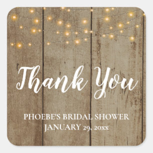 Holz rustikales Theme String Lights Brautparty Quadratischer Aufkleber