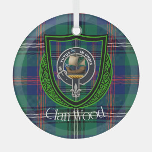 Holz-Schottischer-Clan-Tartan und -Wappen Ornament Aus Glas