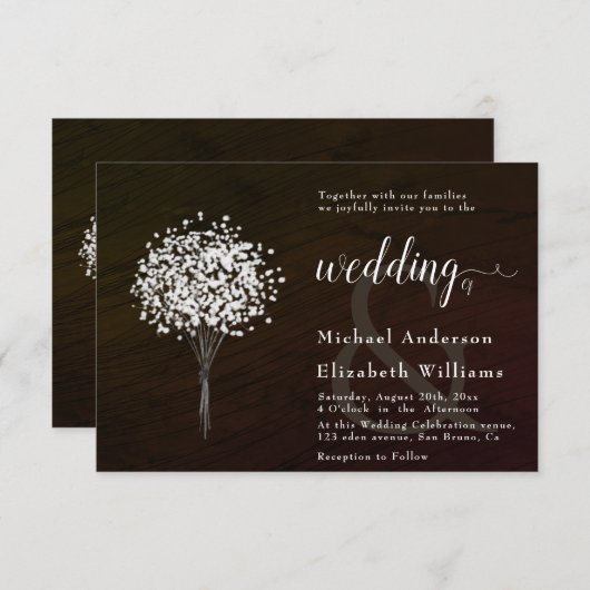 Holz Schwarz & Weiß | Romantische kalligraphische  Einladung (Vorne/Hinten)