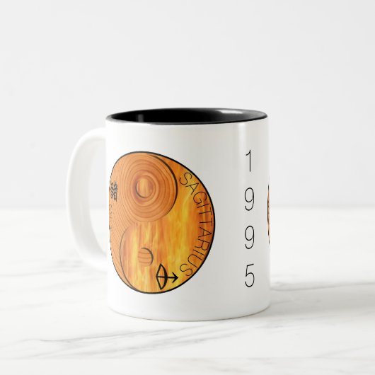 Holz Schwein 1935 1995 Sagittarius zodiac Geburtst Zweifarbige Tasse (Vorderseite Links)