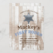 Holz | Sheriff Western First Rodeo Birthday Party Einladung (Vorne/Hinten)