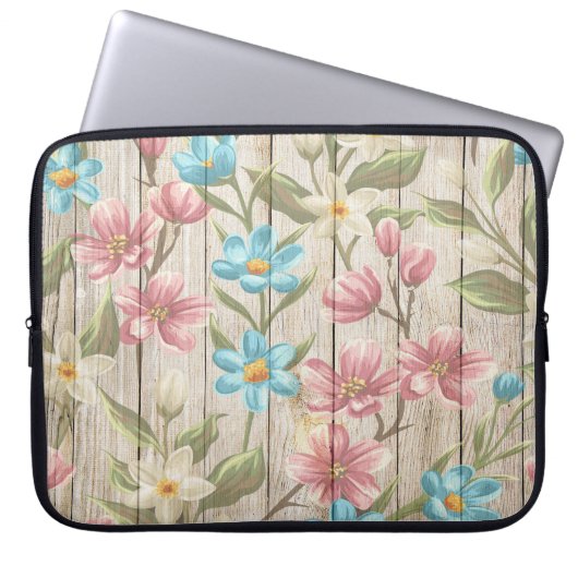 HOLZ SIEHT TEXTURE MIT PASTEL-BLUME AUS LAPTOPSCHUTZHÜLLE (Vorderseite)