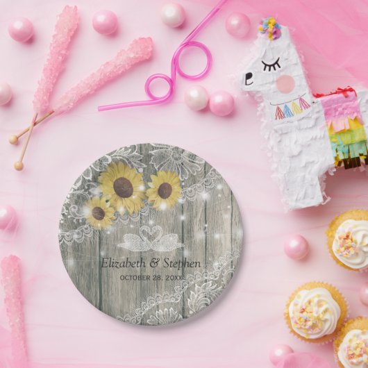 Holz Sonnenblumen Spitzen Lichter Polterabend Pappteller (Party)