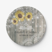 Holz Sonnenblumen Spitzen Lichter Polterabend Pappteller (Vorderseite)