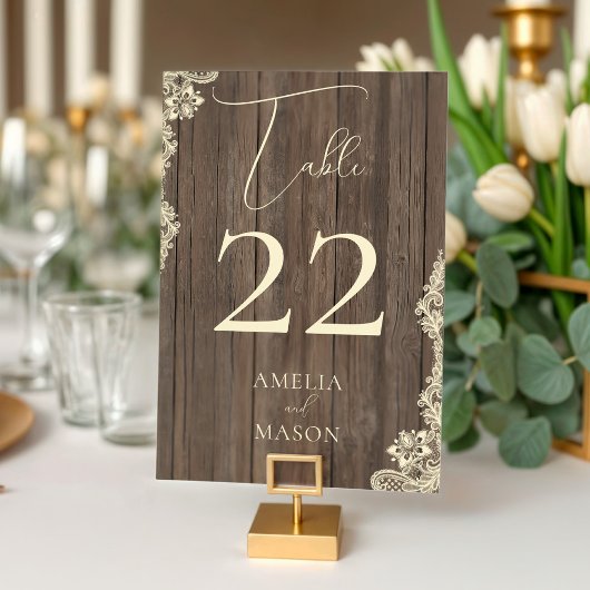 Holz-Spitze-Hochzeit-Rustikale-Tischnummer-Karte Tischnummer
