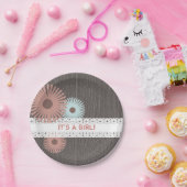 Holz + Spitze-inspirierte Blumenbaby-Dusche Pappteller (Party)