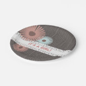 Holz + Spitze-inspirierte Blumenbaby-Dusche Pappteller (Schrägansicht)