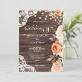 Holz Spitzen Blüte & Pfirsichblüte mit Leuchten Einladung (Stehend Vorderseite)