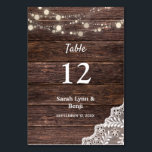 Holz, Spitzen, Saitenleuchten Tischnummer<br><div class="desc">Dress up your wedding oder Party Tische mit diesem schicken Holz,  Spitzen,  String Lights Tischnummer Card.</div>