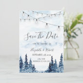 Holz, String Lights, Aquarell Save the Date (Stehend Vorderseite)