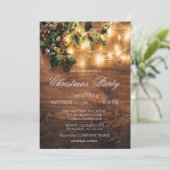 Holz, String Lights, Mistletoweihnachtsbetrieb Einladung (Stehend Vorderseite)