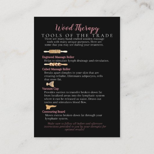 Holz-Therapieorgan, das FAQ-Informationen enthält Visitenkarte (Rückseite)