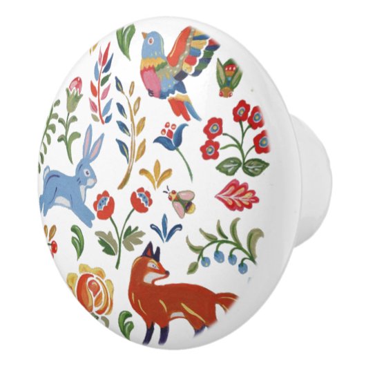 Holz Tierische Blume Rustikale Folklorekunst farbe Keramikknauf (Rechts)