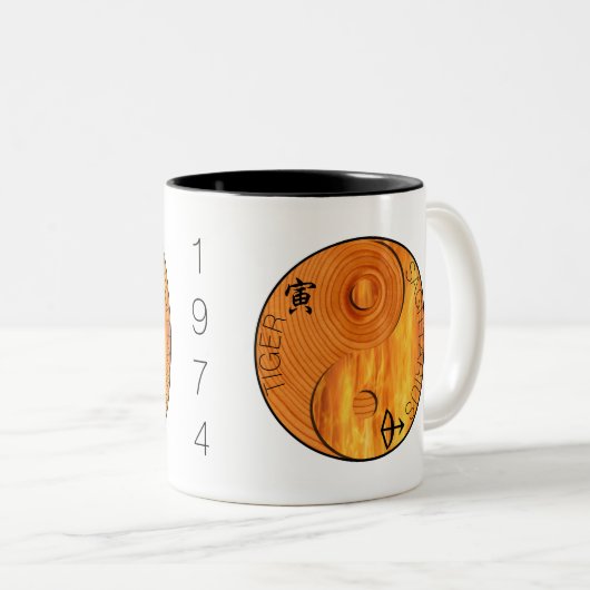Holz Tiger 1914 1974 Sagittarius zodiac Birthday M Zweifarbige Tasse (VorderseiteRechts)