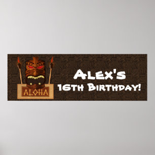 Holz-Tiki Vintage Retro ALOHA Luau-Party-Banner Poster