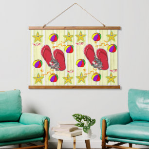 Holz Topped Wall Tapestry Beach House Wandteppich Mit Holzrahmen