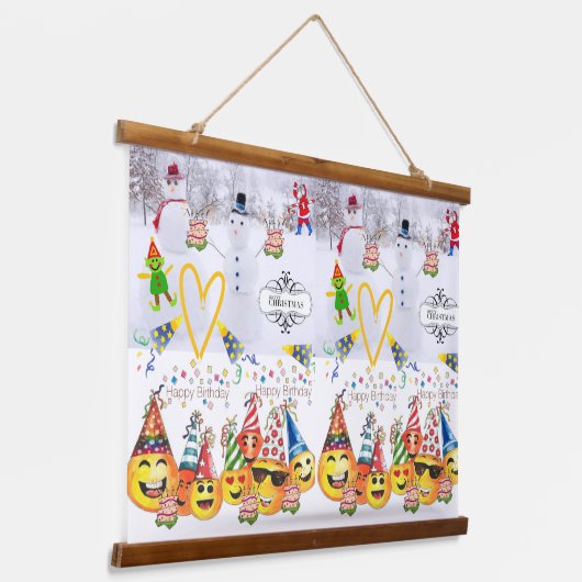 Holz Topped Wall Tapestry Frohe Weihnachten Geburt Wandteppich Mit Holzrahmen (Gewinkelt)