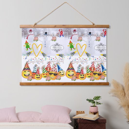 Holz Topped Wall Tapestry Frohe Weihnachten Geburt Wandteppich Mit Holzrahmen (Schlafzimmer)