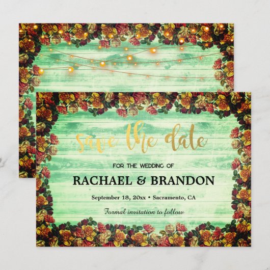 Holz und Blume rustikal Save the Date Vintag (Vorne/Hinten)