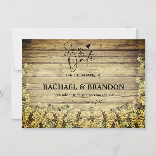 Holz und Blume rustikal Save the Date Vintag (Vorderseite)
