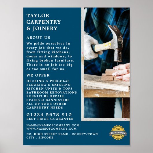 Holz und Hammer, Tischlerei, Tischlerwerbung Poster (Vorne)