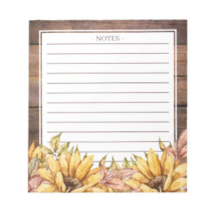 Holz und Herbstsonnenblumen Notepad Notizblock