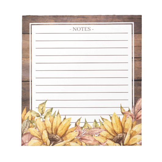 Holz und Herbstsonnenblumen Notepad Notizblock (Vorderseite)