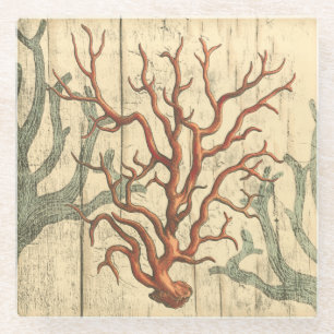 Holz und kleine Korallen Glasuntersetzer