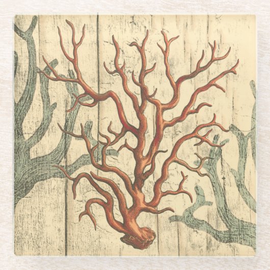 Holz und kleine Korallen Glasuntersetzer (Vorderseite)