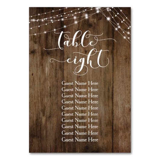 Holz- und Lichtentisch Acht mit Gästekarte Tischnummer (Rückseite)