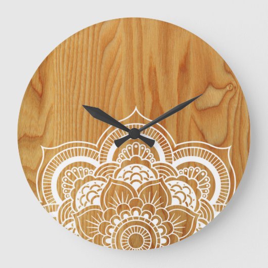 Holz und Mandala Große Wanduhr (Vorderseite)