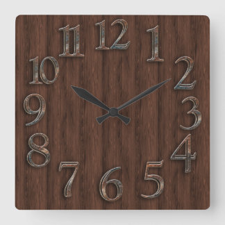 Holz- und Metallaussehen Quadratische Wanduhr