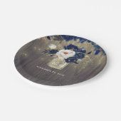 Holz und Navy Blume Mason Jar Wedding Pappteller (Schrägansicht)