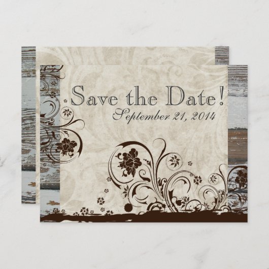 Holz- und Pergamentwirbel Save the Date Ankündigungspostkarte (Vorne/Hinten)