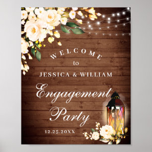 Holz- und Rosé-Rosen - Florales Verlobungspartysch Poster