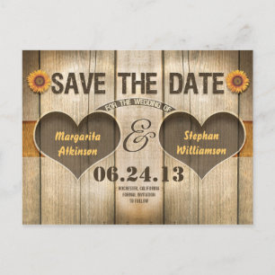 Holz und Sonnenblumen Save the Date Einladungen