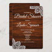 Holz und Spitzen Rustikale Brautdusche Einladung (Vorne/Hinten)