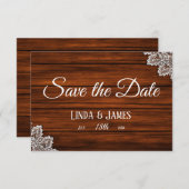 Holz und Spitzen Rustikale Hochzeit Speichern Sie Save The Date (Vorne/Hinten)