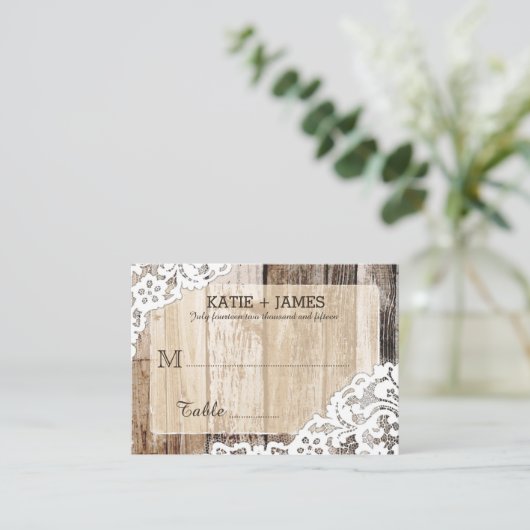 Holz und Spitzen Rustikale Platzkarten Hochzeiten (Stehend Vorderseite)
