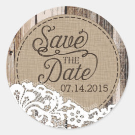 Holz und Spitzen Rustikales Save the Date Label Runder Aufkleber