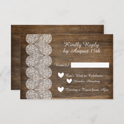 Holz und Spitzen UAWG für eine rustikale Hochzeit Einladung (Vorne/Hinten)