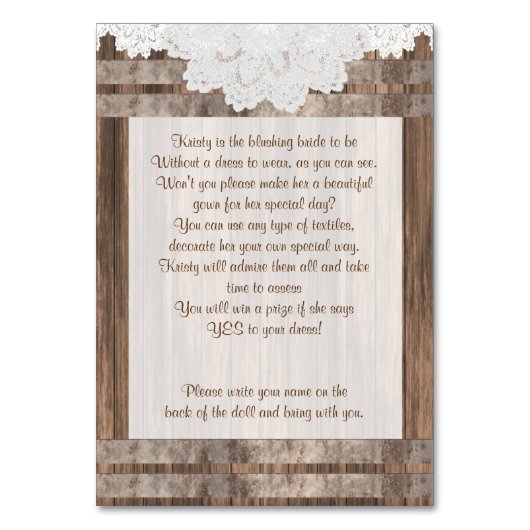 Holz- und Spitzendesign Tischnummer (Vorderseite)