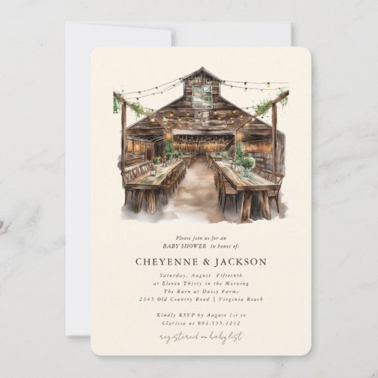 Holz und Streichelleuchten Kinderdusche Einladung (Vorderseite)