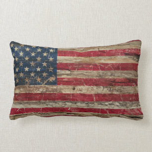 Holz Union Jack und amerikanische Flagge im Vintag Lendenkissen