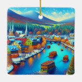 Holz, Vermont zu Weihnachten Keramikornament (Rückseite)